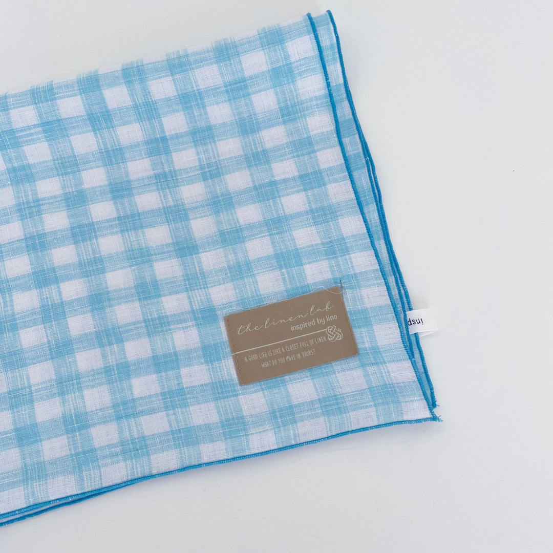 Linen Kitchen Cloth Towel Stripe&Check - The Linen Lab - Skyblue check