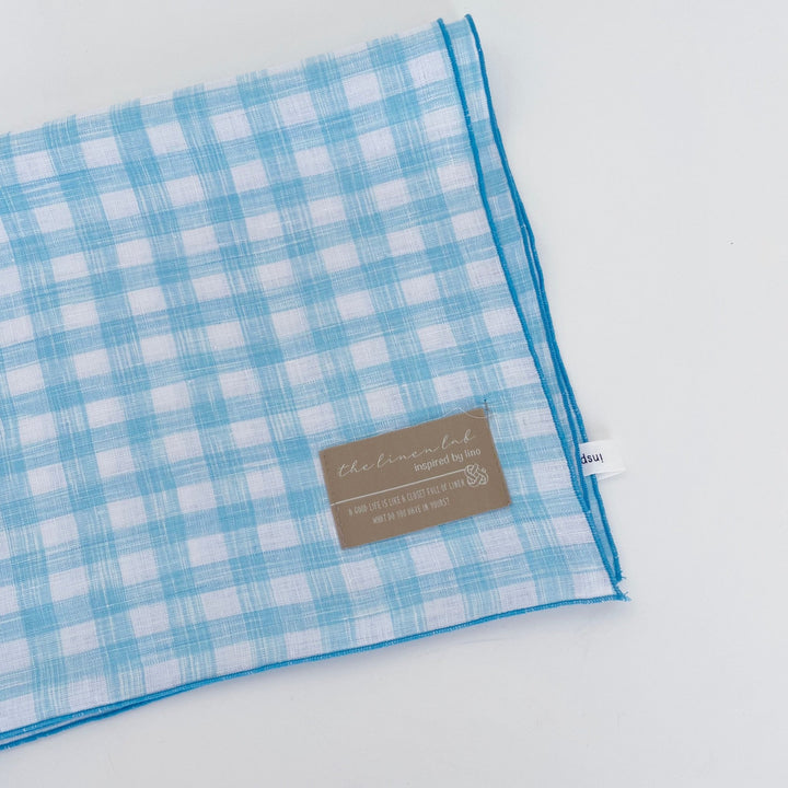 Linen Kitchen Cloth Towel Stripe&Check - The Linen Lab - Skyblue check