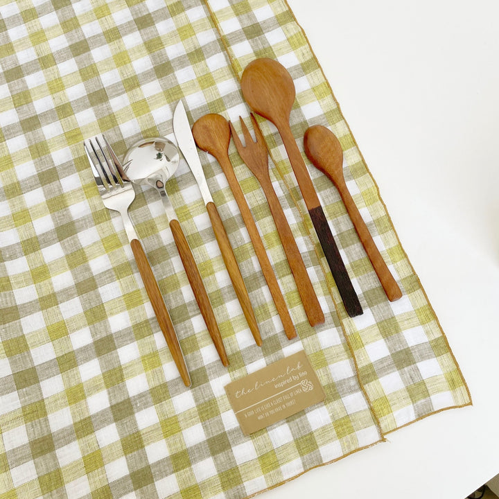 Linen Kitchen Cloth Towel Stripe&Check - The Linen Lab - Yellow check