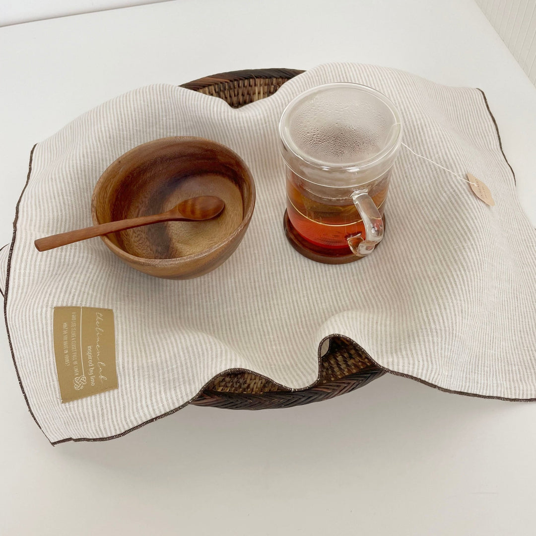 Linen Kitchen Cloth Towel Stripe&Check - The Linen Lab - Violetgrey check