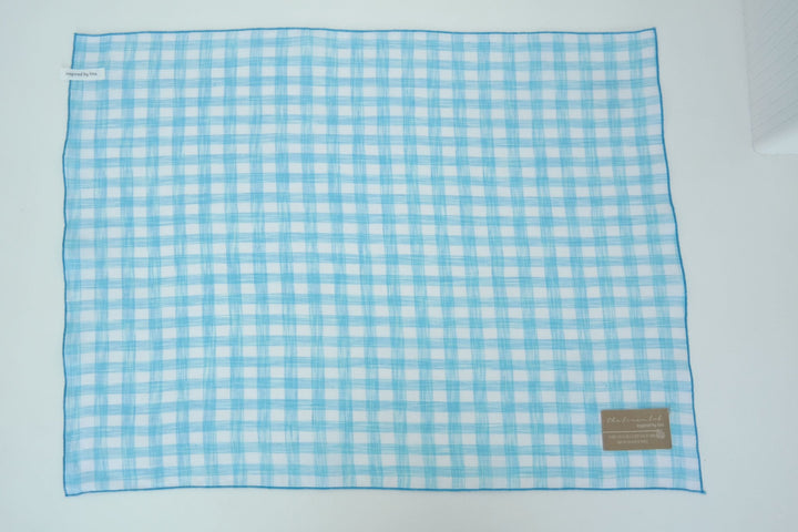 Linen Kitchen Cloth Towel Stripe&Check - The Linen Lab - Skyblue check