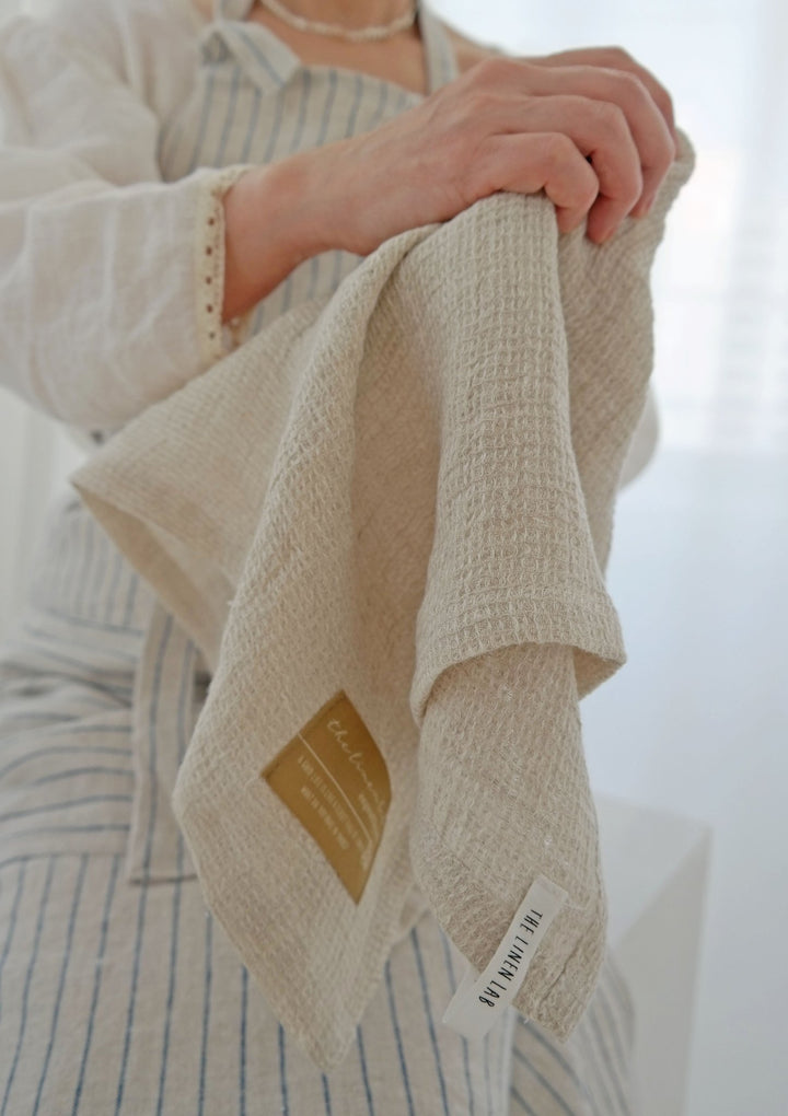 Linen Kitchen Cloth Towel Waffle Shape - The Linen Lab - Natural