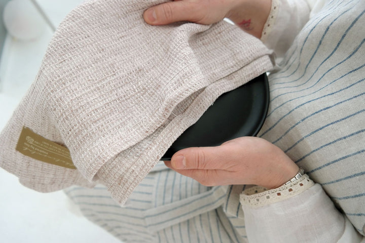Linen Kitchen Cloth Towel Waffle Shape - The Linen Lab - Natural