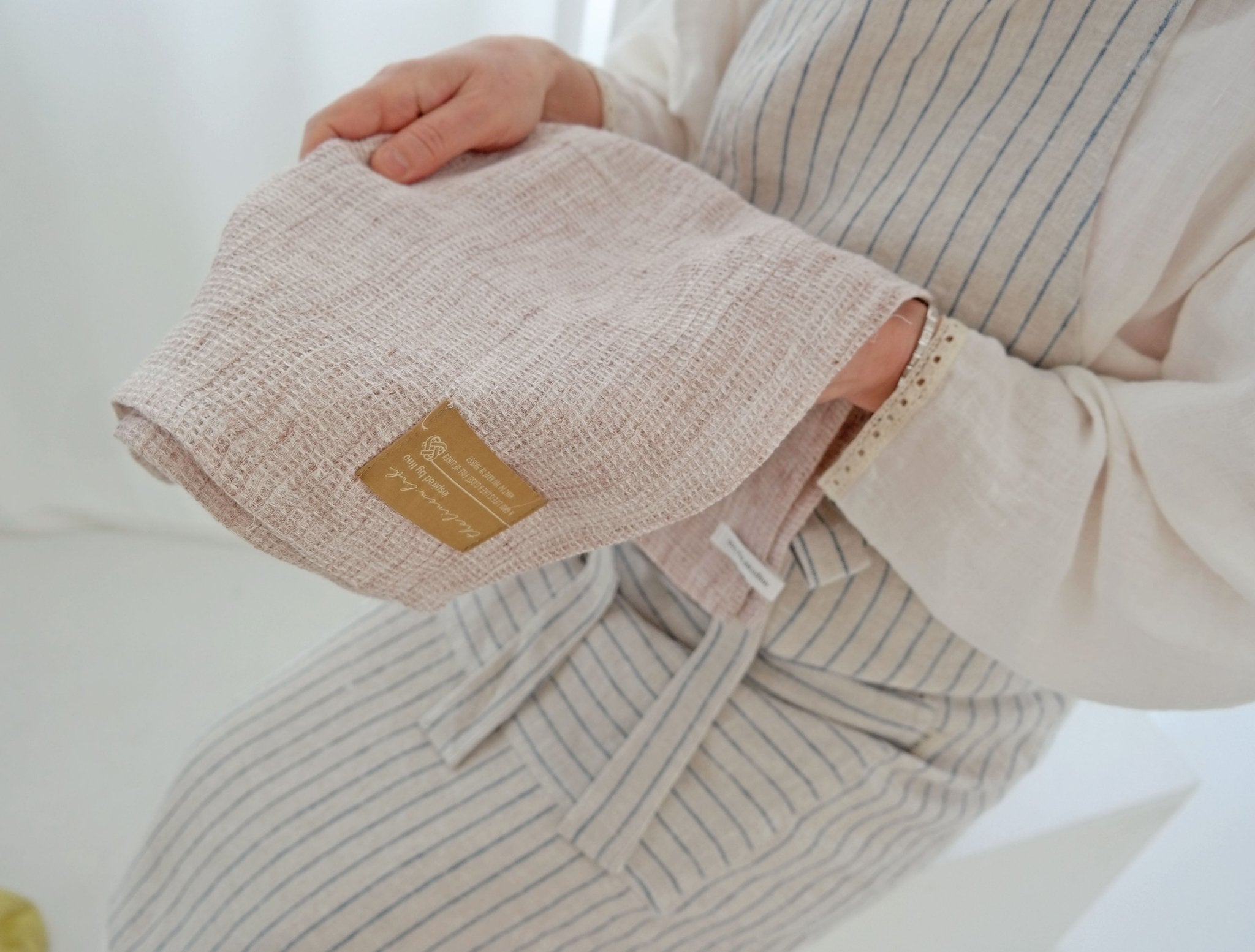 Linen Kitchen Cloth Towel Waffle Shape - The Linen Lab - Brown