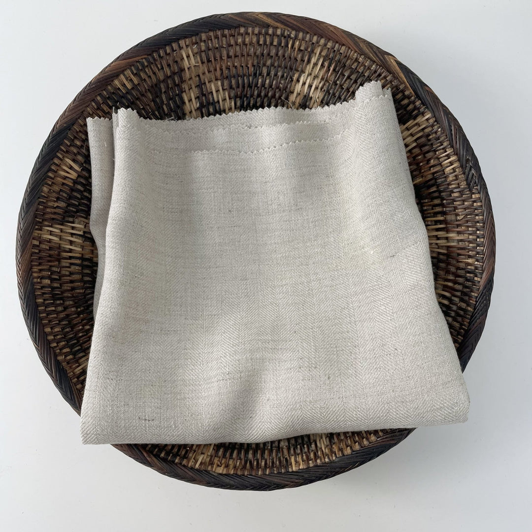 Linen Melange Fabric HBT Herringbone Twill (6667 6668) - The Linen Lab - Light Natural