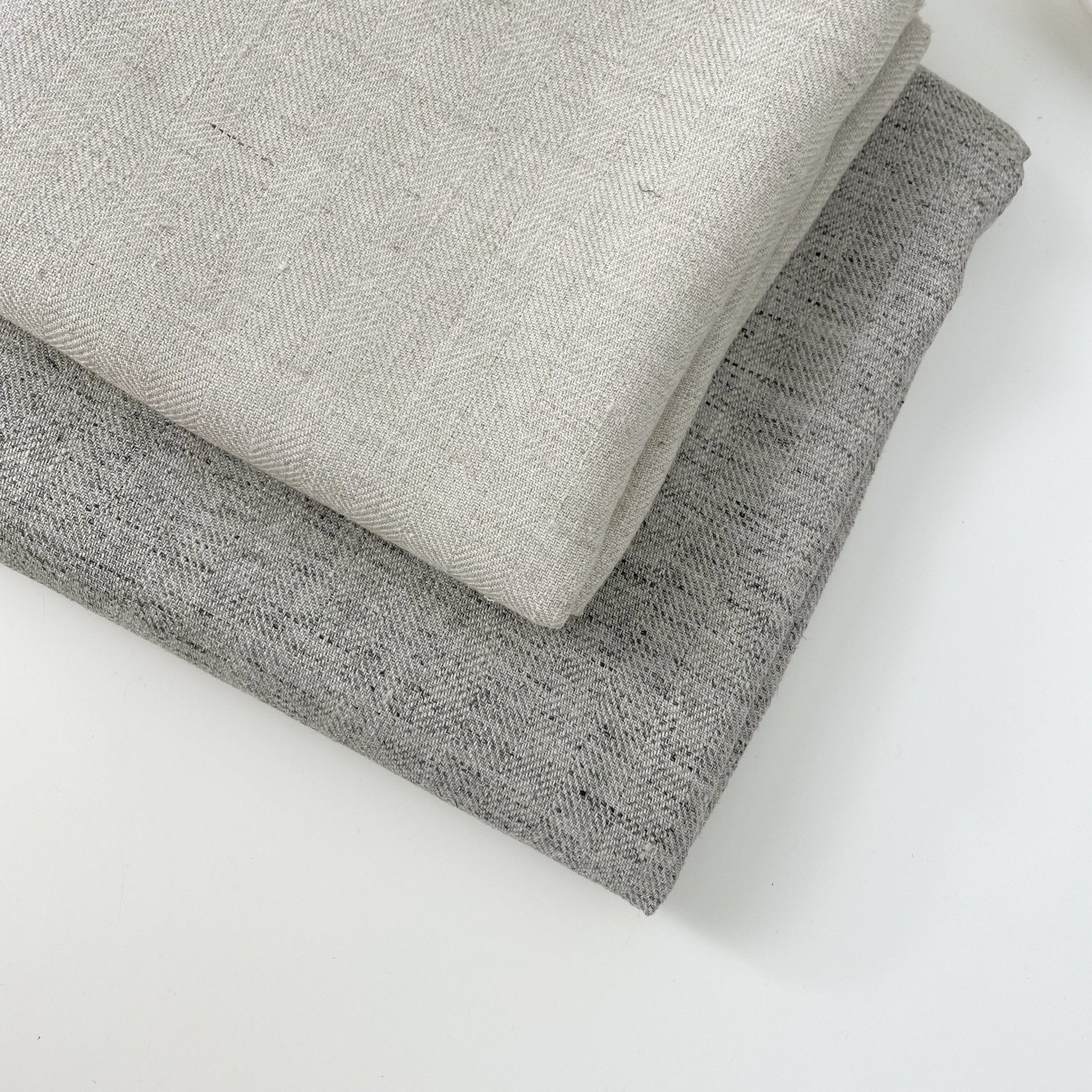 Linen Melange Fabric HBT Herringbone Twill (6667 6668) - The Linen Lab - Grey