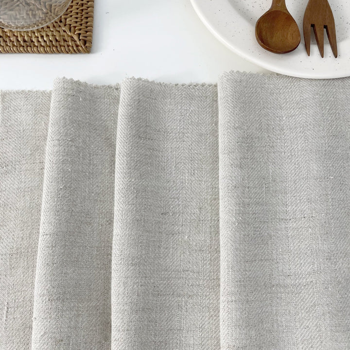 Linen Melange Fabric HBT Herringbone Twill (6667 6668) - The Linen Lab - Light Natural