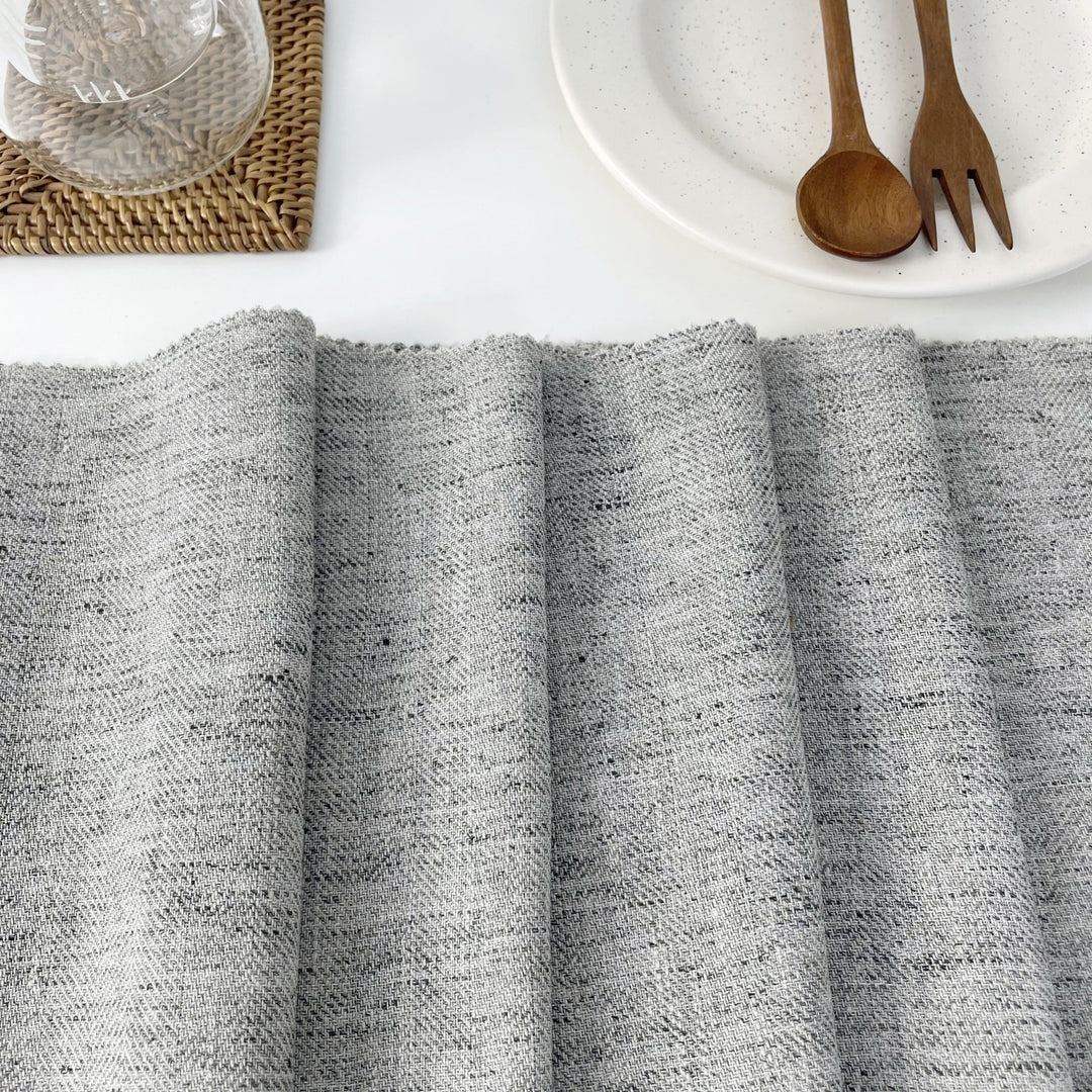 Linen Melange Fabric HBT Herringbone Twill (6667 6668) - The Linen Lab - Grey