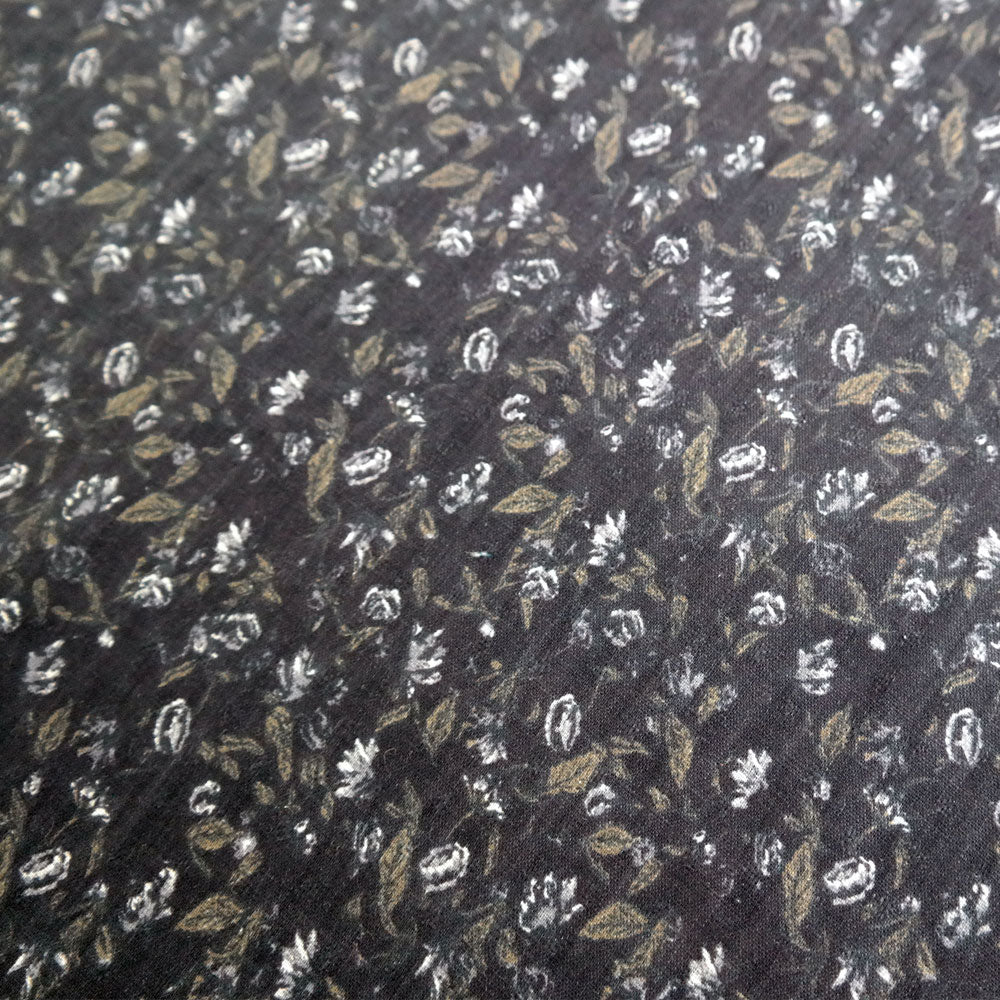 Linen Navy Flower Print (7374) - The Linen Lab - blue