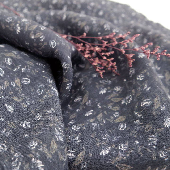 Linen Navy Flower Print (7374) - The Linen Lab - blue