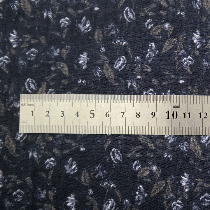 Linen Navy Flower Print (7374) - The Linen Lab - blue