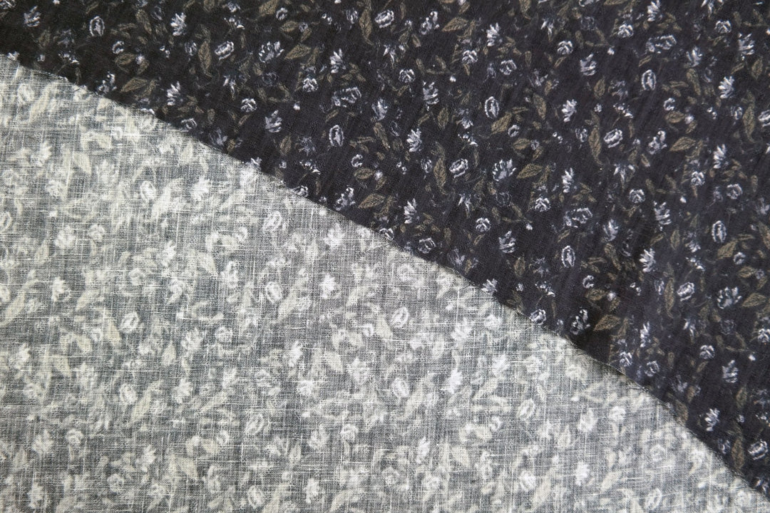 Linen Navy Flower Print (7374) - The Linen Lab - blue