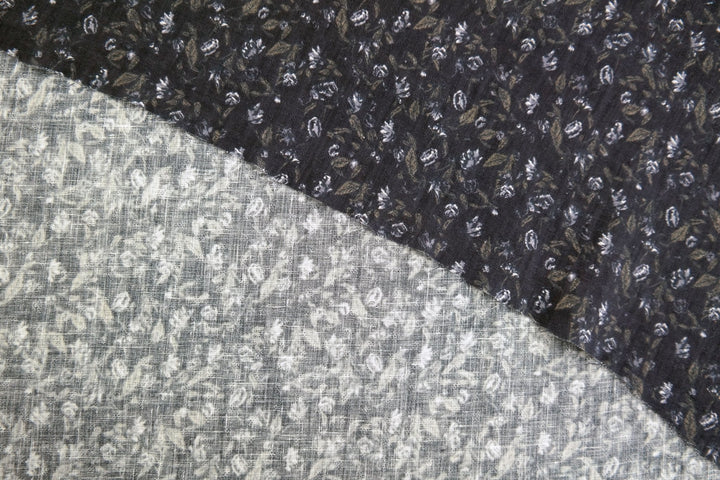 Linen Navy Flower Print (7374) - The Linen Lab - blue