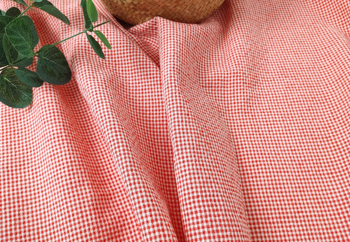 Linen Nylon Cotton Small Check Fabric with Subtle Seersucker Effect - A Blend of Comfort and Style 7635 7636 - The Linen Lab - Green