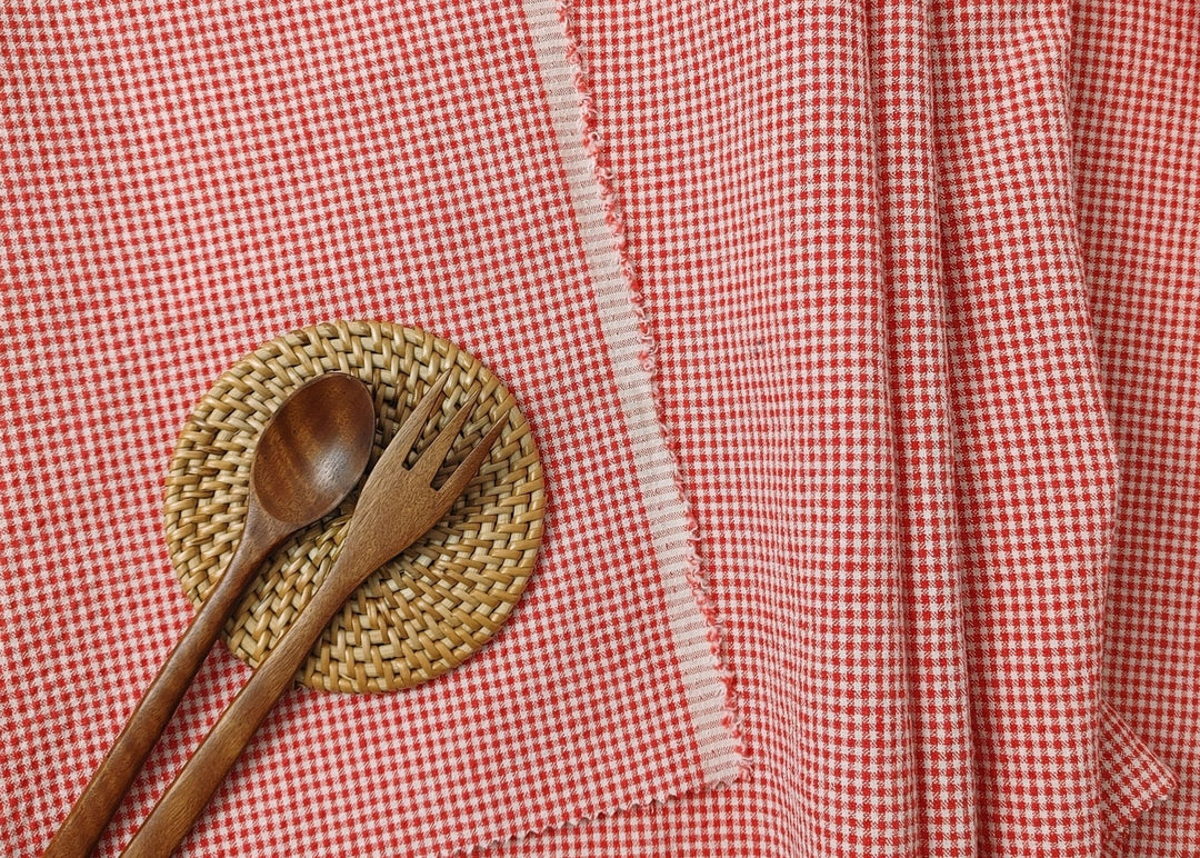 Linen Nylon Cotton Small Check Fabric with Subtle Seersucker Effect - A Blend of Comfort and Style 7635 7636 - The Linen Lab - Green