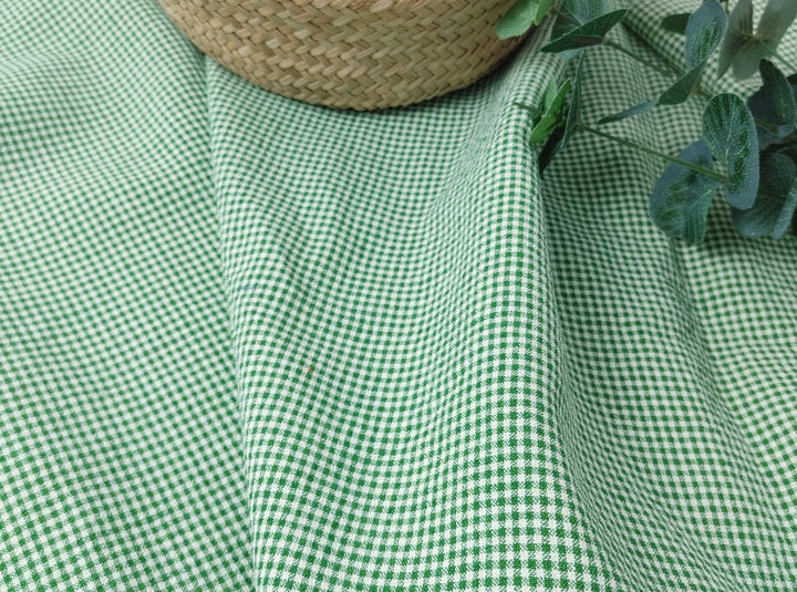 Linen Nylon Cotton Small Check Fabric with Subtle Seersucker Effect - A Blend of Comfort and Style 7635 7636 - The Linen Lab - Green