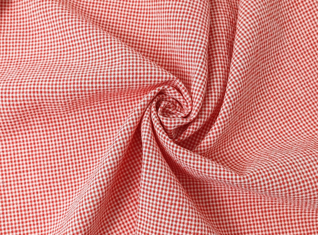 Linen Nylon Cotton Small Check Fabric with Subtle Seersucker Effect - A Blend of Comfort and Style 7635 7636 - The Linen Lab - Green