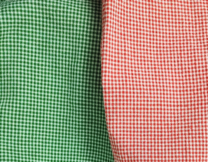 Linen Nylon Cotton Small Check Fabric with Subtle Seersucker Effect - A Blend of Comfort and Style 7635 7636 - The Linen Lab - Red