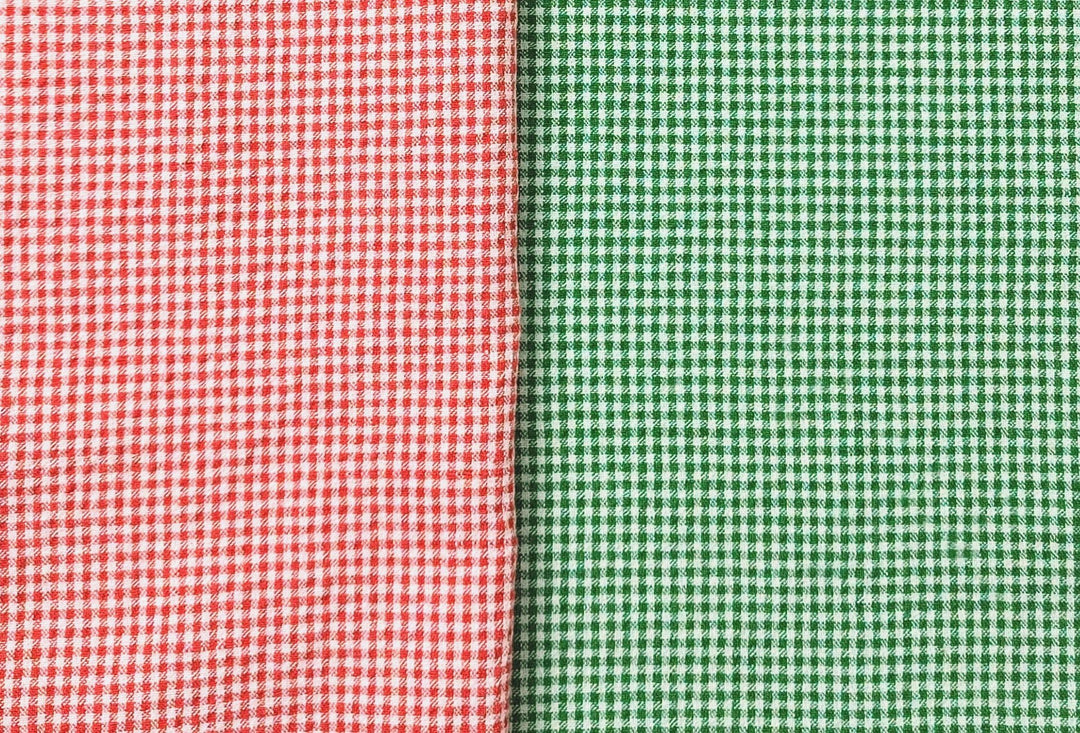 Linen Nylon Cotton Small Check Fabric with Subtle Seersucker Effect - A Blend of Comfort and Style 7635 7636 - The Linen Lab - Red