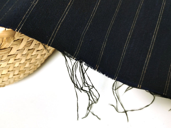 Linen Nylon Stretch Fabric with 2-Pin Stripe 7657 - The Linen Lab - Black