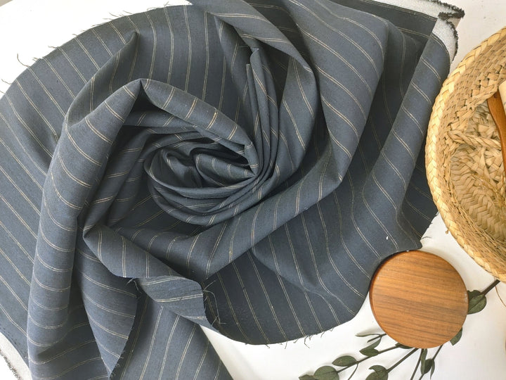 Linen Nylon Stretch Fabric with 2-Pin Stripe 7657 - The Linen Lab - Black