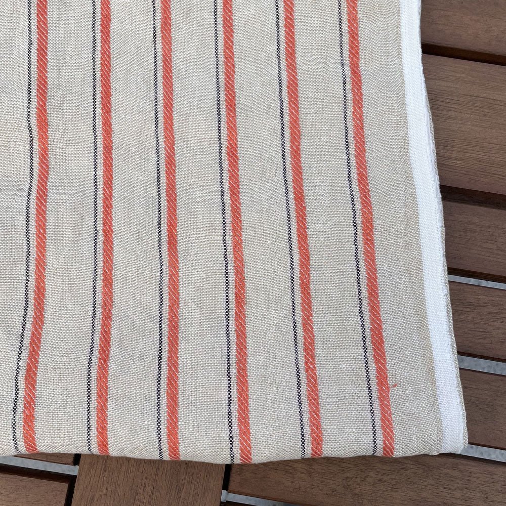 Linen Orange Dobby Stripe Fabric (6920) - The Linen Lab - Orange