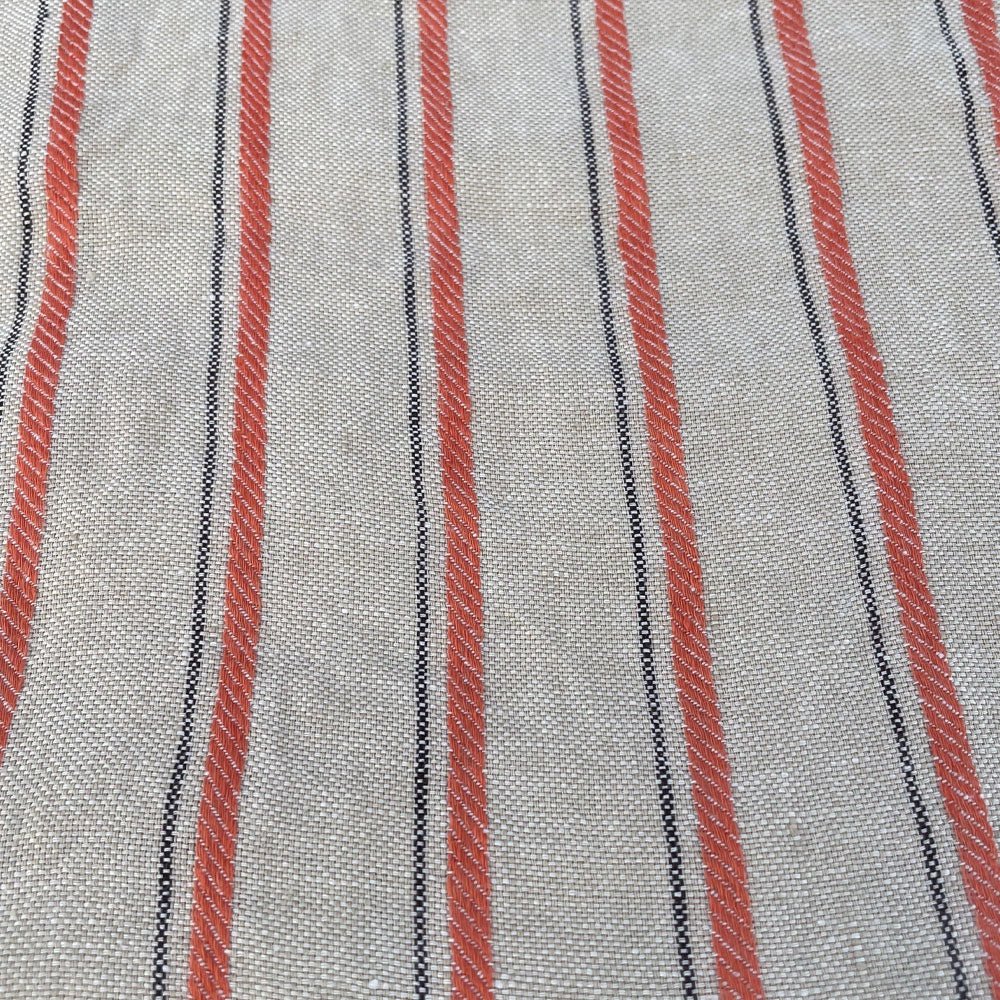 Linen Orange Dobby Stripe Fabric (6920) - The Linen Lab - Orange