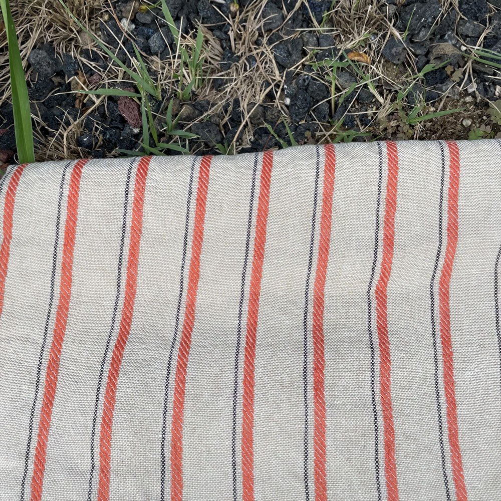 Linen Orange Dobby Stripe Fabric (6920) - The Linen Lab - Orange