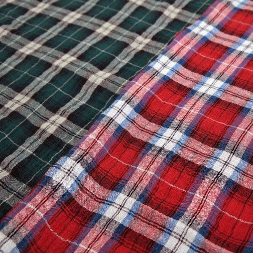 Linen Plaid Fabric with Wrinkle Effect (7150 7151) - The Linen Lab - Red