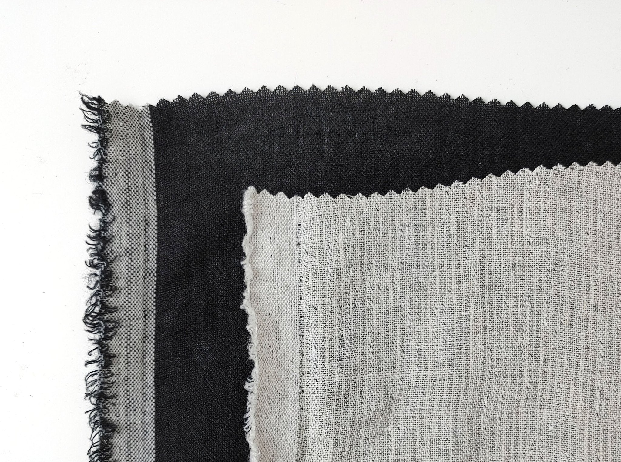 Linen Polyester Blend Fabric with Delicate Stripe Harmony 7749 7750 - The Linen Lab - Black