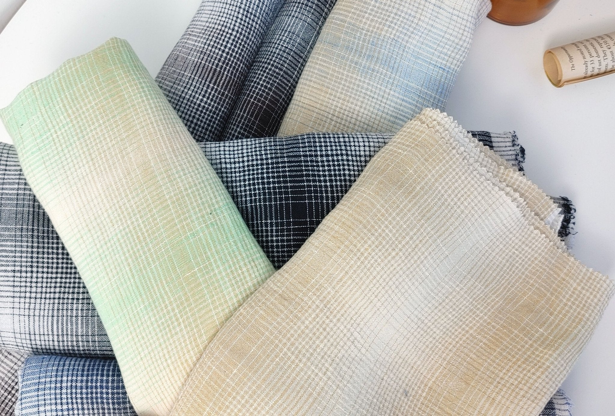 Linen Polyester Gradation Plaid Fabric 7241 7764 7765 7767 7768 7769 - The Linen Lab - Beige