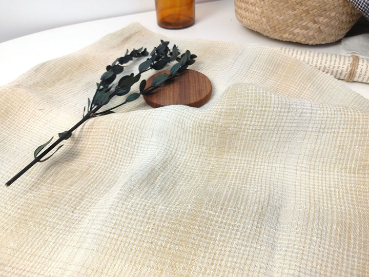 Linen Polyester Gradation Plaid Fabric 7241 7764 7765 7767 7768 7769 - The Linen Lab - Beige