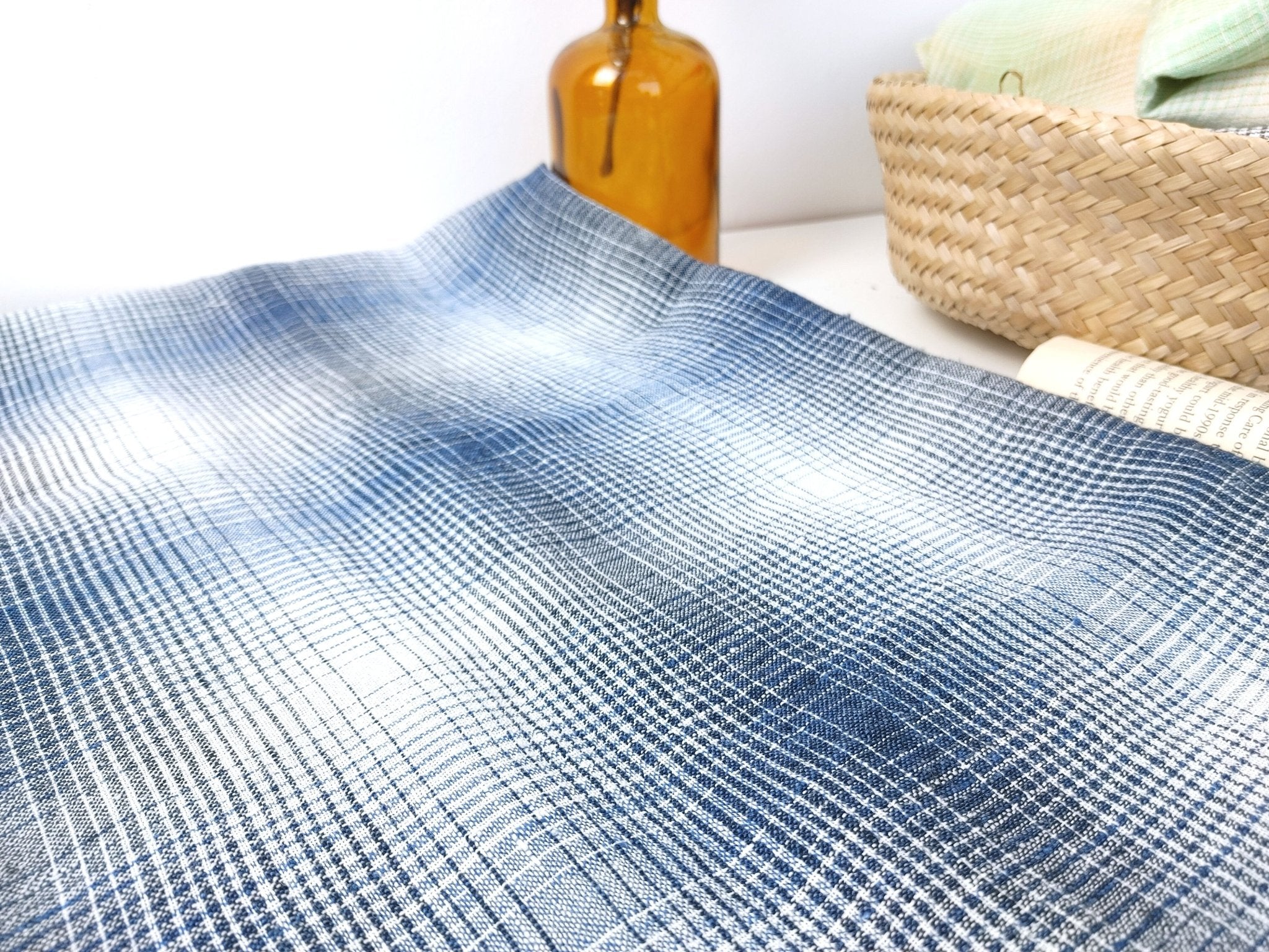 Linen Polyester Gradation Plaid Fabric 7241 7764 7765 7767 7768 7769 - The Linen Lab - Black
