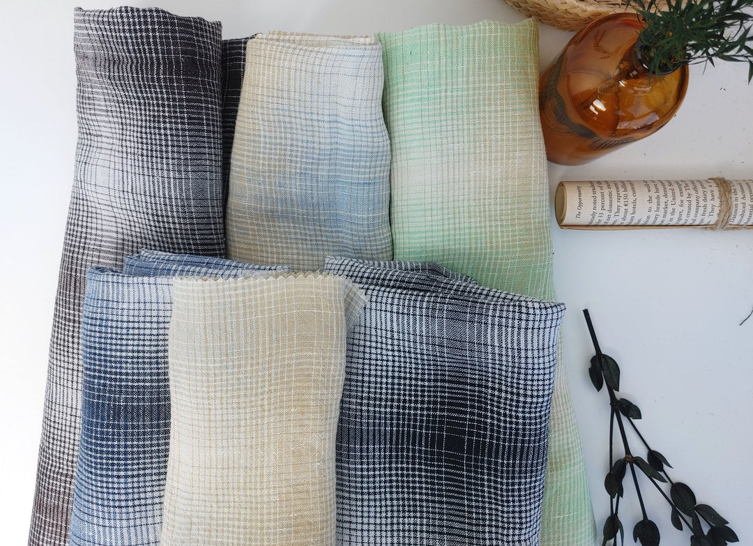 Linen Polyester Gradation Plaid Fabric 7241 7764 7765 7767 7768 7769 - The Linen Lab - Black
