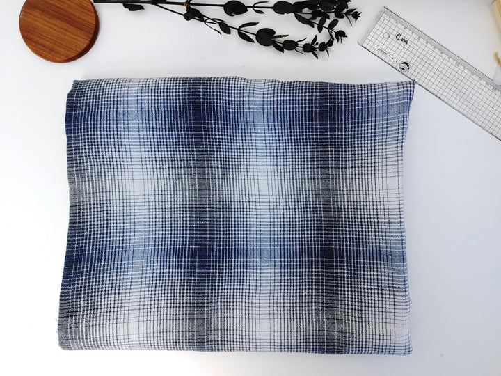 Linen Polyester Gradation Plaid Fabric 7241 7764 7765 7767 7768 7769 - The Linen Lab - Blue(dark)