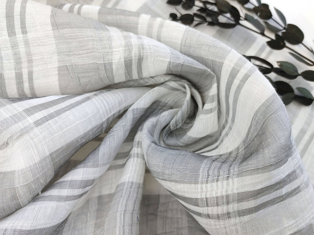 Linen Polyester Grey Plaid with Crease Wrinkle Effect Fabric 3525 - The Linen Lab - Gray