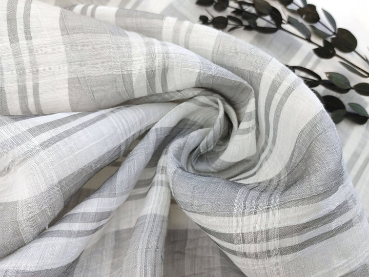 Linen Polyester Grey Plaid with Crease Wrinkle Effect Fabric 3525 - The Linen Lab - Gray