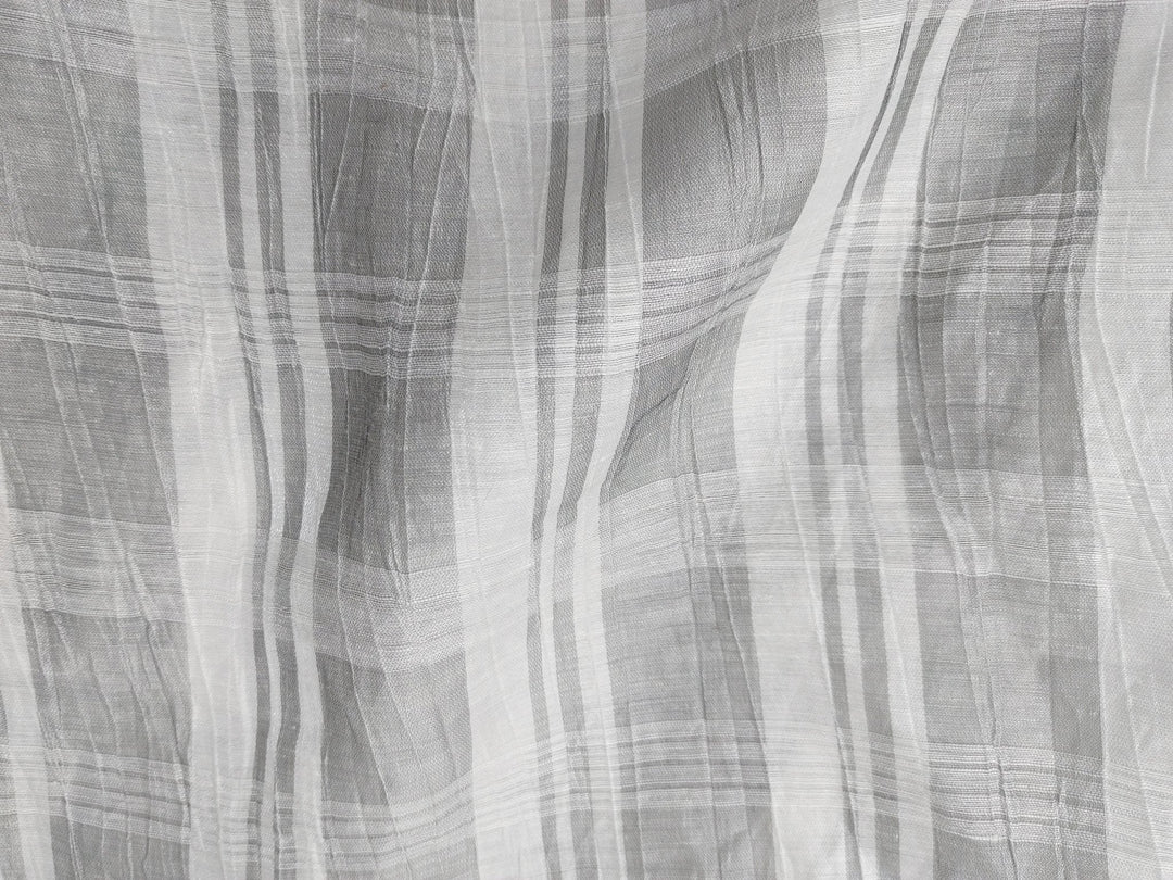 Linen Polyester Grey Plaid with Crease Wrinkle Effect Fabric 3525 - The Linen Lab - Gray