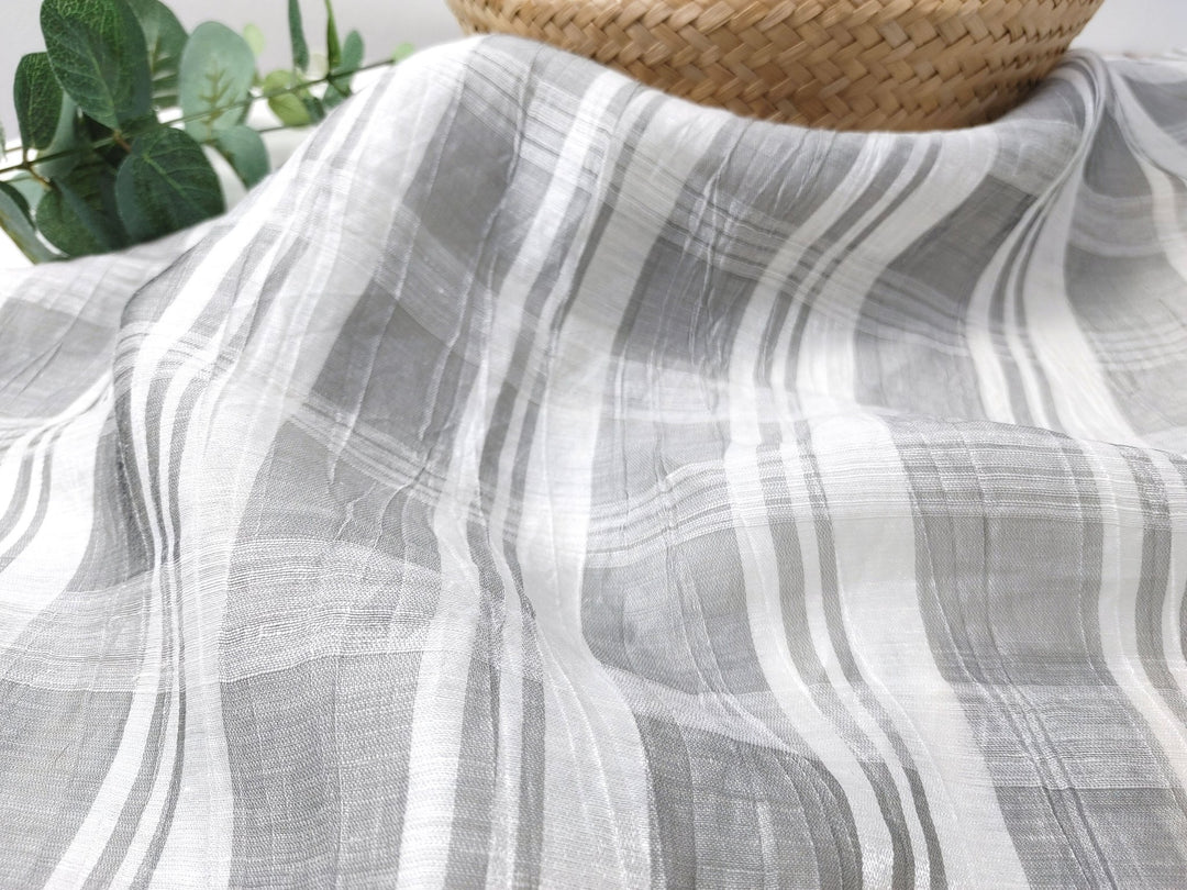 Linen Polyester Grey Plaid with Crease Wrinkle Effect Fabric 3525 - The Linen Lab - Gray
