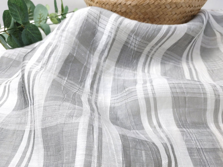 Linen Polyester Grey Plaid with Crease Wrinkle Effect Fabric 3525 - The Linen Lab - Gray