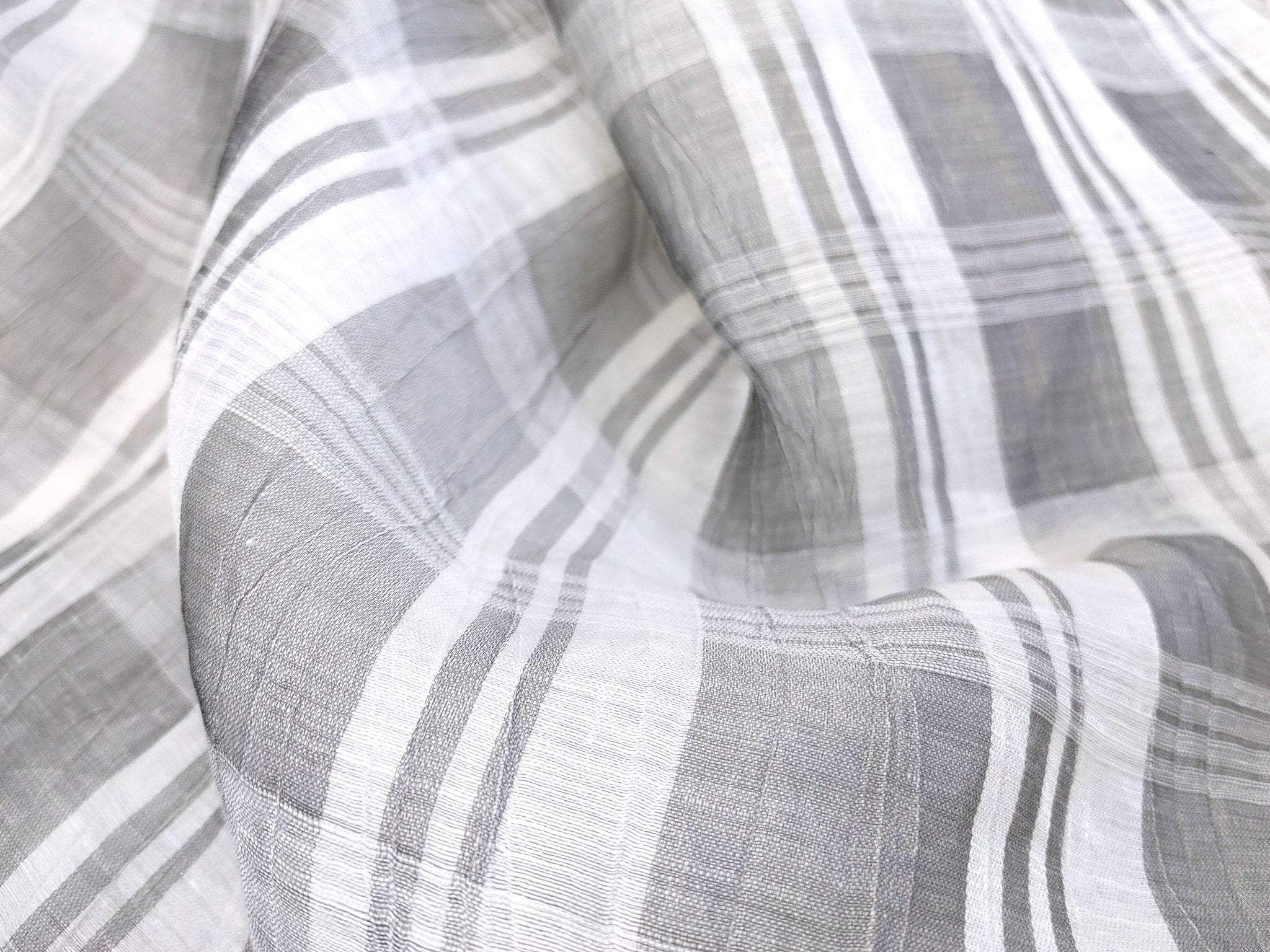 Linen Polyester Grey Plaid with Crease Wrinkle Effect Fabric 3525 - The Linen Lab - Gray