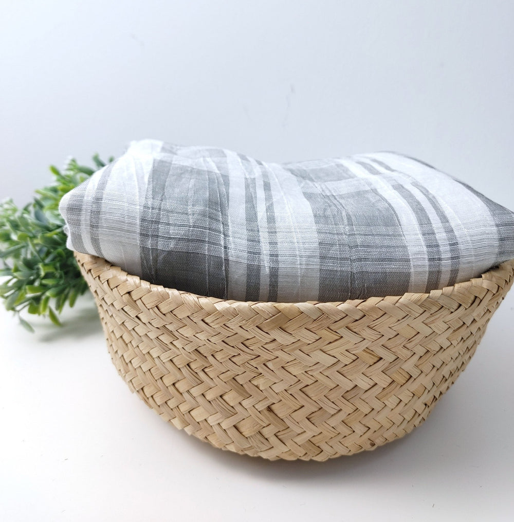 Linen Polyester Grey Plaid with Crease Wrinkle Effect Fabric 3525 - The Linen Lab - Gray