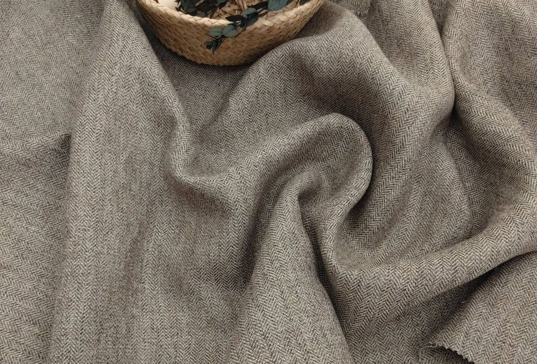 Linen Polyester HBT Herringbone Twill Fabric with Melange Effect Heavy Weight 7353 7821 - The Linen Lab - Brown