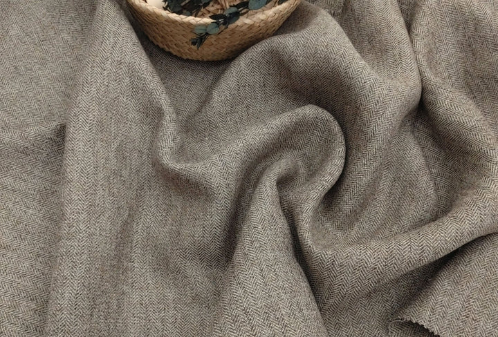 Linen Polyester HBT Herringbone Twill Fabric with Melange Effect Heavy Weight 7353 7821 - The Linen Lab - Brown