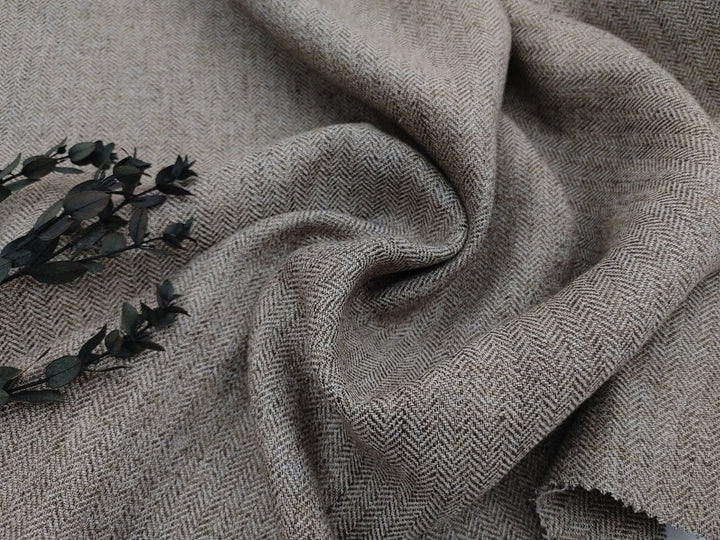 Linen Polyester HBT Herringbone Twill Fabric with Melange Effect Heavy Weight 7353 7821 - The Linen Lab - Brown