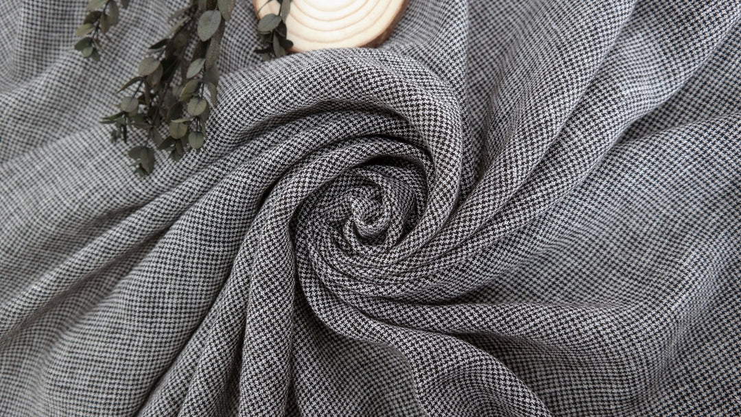 Linen Polyester Houndstooth Starcheck High-Twisted Yarn 7166 - The Linen Lab - Grey