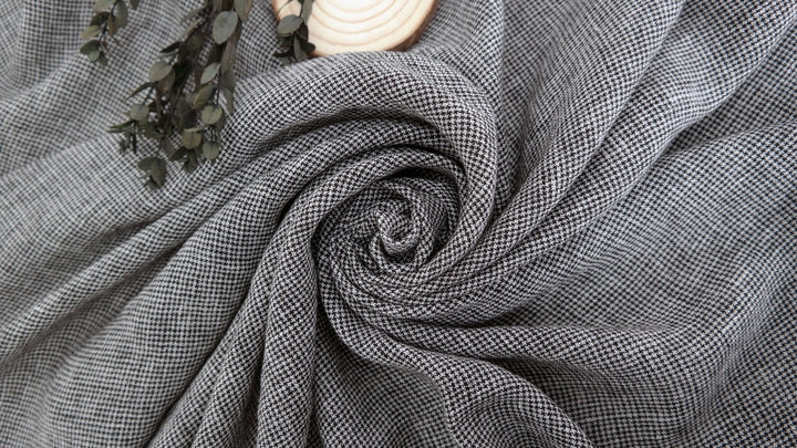 Linen Polyester Houndstooth Starcheck High-Twisted Yarn 7166 - The Linen Lab - Grey