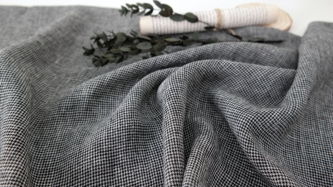 Linen Polyester Houndstooth Starcheck High-Twisted Yarn 7166 - The Linen Lab - Grey