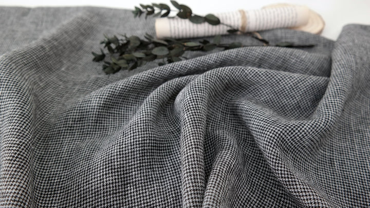 Linen Polyester Houndstooth Starcheck High-Twisted Yarn 7166 - The Linen Lab - Grey