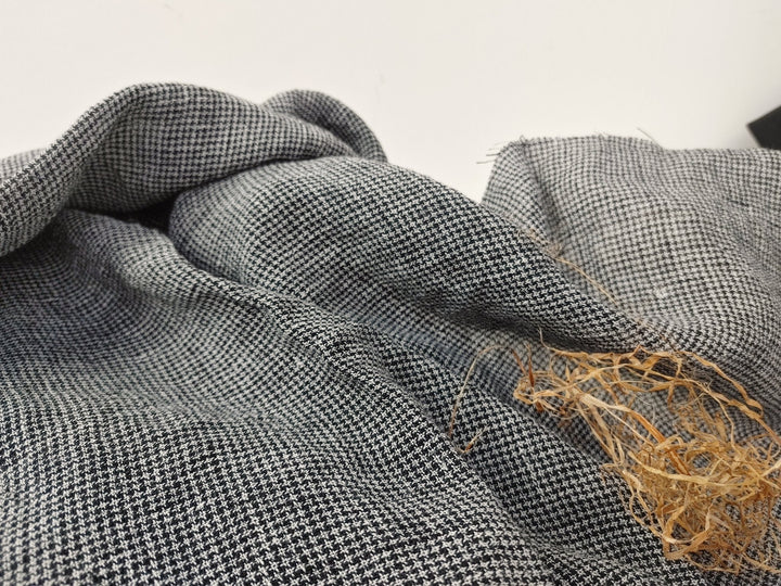 Linen Polyester Houndstooth Starcheck High-Twisted Yarn 7166 - The Linen Lab - Grey